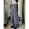 Pantalon féminin y2k harajuku jambe droite draw-cordon de poche conception décontractée de cargais