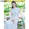 Ubranie etniczne Vintage Cross Collar Han Element White Czerwony szyfon Elegancki bajka Długie rękaw Ulepszona hanfu chińska sukienka nowoczesna