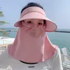 Brede rand hoeden vrouwen zonnebrand hoed zomer sjaal nek nekbescherming lege top dames vol gezicht masker zonnebonnet outdoor anti-ultraviolet cap