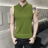 Mens Summer Sexy Vest Small High Collar Breathable Sports Fitness Bottom Undershirt Sexy Slim Fit Tight Sleeveless Top T-Shirt 240416