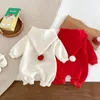 Koreaanse kerstbaby romper voor jongensmeisje dikke fleece dikke baby jumpsuit mode mode haped uit één stuk onesie peuter outfit 240428