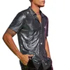 Camisas casuales para hombres Camisa de rendimiento de satén brillante que acoge la humedad con el diseño de un solo pecho para el club Disco de fiesta