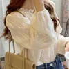 Damenblusen Hemden koreanische Style Chic Spitzenhemd für Frauen Aprikosenbluse Elegante Puff Slve SWT Shirt Neue Modfeder 202418547 Y240426