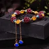 Chaîne Style ethnique Natural Pomegranate Fleur Boule Boucles d'oreilles Chaîne Pull avec Tianhe Stone Coisonn Bracelet