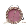 Sacs de soirée 2024 Small Mini Round Women Flowers Handbag Pu Leather Messenger Velvet Brodery Female Crossbody Sac