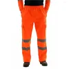 Men's Pants 2024 Casual Sanitation Worker Men Reflective Strips Trousers Fleece Jogging