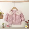 Giacche Capispalla 2024 Stagione autunnale Ragazze Cappotto a petalo a maniche lunghe Abbigliamento per bambini Ricamo di fiori in filato di maglia