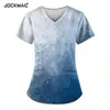 Camisetas femininas uniformes mulheres enfermagem esfolia tops tops slova curta estampa de mármore trabalhando com bolsos túnicos roupas de trabalho
