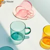 Tasses Verre résistante à la chaleur verres de café coloré avec poignée Maison de petit déjeuner au lait de maison tasse nordique moderne verres à boire J240428