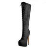 Boots Women's Ground Toe Black Stiletto Platform Platm