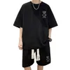 Tracksuits t-shirt shorts voor heren set elastische taille oversized o nek mannen zomer tracksuit tweedelig pak top dagelijkse kledingstuk