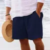 Calça masculina masculino algodão e shorts de linho escovados cintura elástica pernas retas de cor sólida respirável diariamente chapéu de praia Q240429