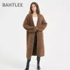 Kvinnors stickor Bahtlee Winter Woman Alpaca Wool Super Long Sweater Cardigan ärmar V-Neck Sticked Jacquard