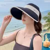 女性用の広い縁の帽子の空のトップサンシェードハット夏の調整可能な顔シルクサンキャップアウトドアビーチの女性を覆う