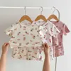 Piżama 2024 Summer Baby Pajama garnitur gofry gills sleeper nosić maluch dziewczynki snu zestawy h240509