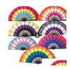 Party bevorzugt Regenbogenklappfans LGBT Colorf Handheld-Fan für Frauen Männer Pride Dekoration Musikfestival Events Tanz Rave Supplies Dr. DHM80