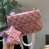 Lüks Tasarımcı Zincir Çantası Kadın Crossbody Bags Orijin Deri Elmas Kafes Çift harfli küçük kare çanta bayan bir omuz çantası çanta çanta