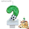 Bougies football pour enfants bougies d'anniversaire 0-9 numéro vert scintillant d'anniversaire de football bougie pour boy gâteau gâteau topper décoration d240429