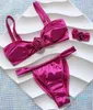 Frauen Badebekleidung 3D Blume mit Halskette Hochbein geschnittene Bikini weibliche Badeanzug Frauen Zwei-Stoff-Badeanzug Schwimmanzug Schwimmen