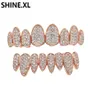 HIP HOP Iced Out Zircon Gold Teeth Grills 8 Top Bottom Tooth Grills Dental Cosplay Vampire Teeth Caps Rapper Party Jewelry Gift1062621