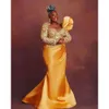 Arabo Gold Aso Ebi Nov Mermaid The Bride Dresses Satin Lace in pizzo in rilievo da sera da sera Formale Birthday Celebrity Mother of Groom Gowns Dress Zjt017