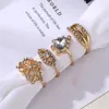 Klusterringar Fashion Crystal Gold Color Set For Women Vintage Round Hollow Geometric Zircon Ring Eye Charm Joint Girls Jewelry