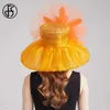 Chapeaux à bord large chapeau seau fs 2024 Femme Kentucky Derby Chapeaux pour femmes Organza Sun Sombrero avec une fleur de fleur en mesh Bride Church Cocktail Fedora Y240426