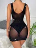 Frauenhöfen Frauen Strassfischerei Netz Festkleid Kleid Glitzern Netz sexy Dessous Glitter Fischerei Netl2404