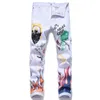 High Street Print Graffiti Jeans Men solto de hip-hop harajuku skinny esportes tendência casual tendência reta longa calça jeans masculina 240424