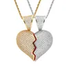 Pendant Necklaces Magnetic Love Pendant Broken Heart Copper Set Zircon Heart shaped Couple Necklace