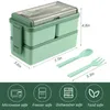 Bento -dozen dubbele laag draagbare lunchbox voor kinderen met vork en lepel magnetron Bento Boxes Set Food Storage Container