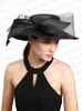 Szerokie brzeg kapelusze wiadra Czapki Czapki czarne fascynatory dla kobiet eleganckie kapelusz z czapką kościelną okazja Chapeau Cap Women Race Headpiece z zasłonami derby hat y240426