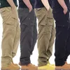 Męskie spodnie Proste bawełniane ogrzewniki męskie Spodnie z elastyczną talią wielokrotnie wielokrotnie wielokrotne i luźne Q240429