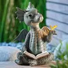 Милый маленький дракон динозавр медитация чтения книга скульптура фигура сад дома украшение смола орнамент открытый декор 240419