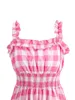 Повседневные платья женщины винтажные платье 1950 -х годов летние рукавицы розовые пледа спагетти ремень качание качание коктейльная вечеринка рокабилли a line midi