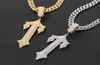 Cool Herren Hip Hop Halskette Gelbgold plattiert Bling CZ Big Sword Cross Anhänger Halskette mit 24 -Zoll -Seilkette Schöne Geschenk5264861