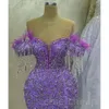 Aso Ebi Mermaid April Lilac Prom Dress Beading Crystals Evening Formal Party Second Reception Birthday Engagement Gowns Dresses Robe De Soiree Zj5805 es