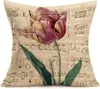 Oreiller en lin vintage carré de tulipes libellule décorative de la ferme décorative couvercle de taies d'oreiller 50x50