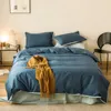 Bedding Sets 2024 Four-piece Light Luxury Cotton Double Household Bed Sheet Quilt Cover Embroidered Little Bee Blue Color