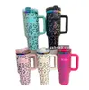 Concepteur multi-couleurs 40oz handle tasse de voiture fantôme Gold Edge Leopard Classic Logo imprimé en acier inoxydable grande capacité Isolation thermique Paille tasse de glace