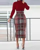 Basic Casual Dresses Designer Dress Women's Spring/Summer New Long Sleeve High Neck Split Waist Wrap Hip Dress