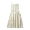 Abiti casual sexy beige jacquard incrociata allacciatura bandage abbigliamento imbracatura da donna in stile corsetto basso petto swing a-line long party