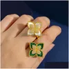 Кольца Band Brand Luxury Clover Designer для женщин девочки Sweet 4 Leaf Flower 18k Gold Shining Crystal Diamond Love Ring Свадьба Dhqyd