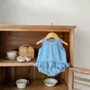 Clothing Sets Toddler Girls Summer Casual Denim Outfit Sleeveless Ruffle Top With Bloomers For Daily School Party Beach Vacation Pography