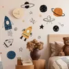 Handgeschilderde aquarel raket planeet muurstickers thuiskamer slaapkamer decor interieur voor kinderkamers 240426