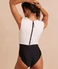 Women's Swimwear Patchwork Dot One Piece Swimsuits 2024 Sexy Zipper Printed Slim Swimsuit Summer Plus Size Bathing Suit