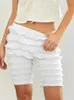 Shorts femininos corta mulheres de verão renda de renda branca na cintura elástica praia praia ruffles ruched slim fit streetwear