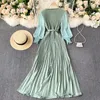 Casual Dresses Maxi Dress Women Spring Summer Elegant Patchwork Puff Long Sleeve Pleated Muslim Lady Ladies Party