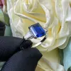 Pierścienie zespołowe Wong Rain 100% 925 Sterlsilver Emerald Cut 6*8 mm Lab Sapphire Tanzanese Camstone REGANGAMENCE REWOR Classic Jewelry J240429