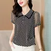 Women's Blouses Shirts Women Summer Style Blouses Shirts Lady Casual Short Slve Peter Pan Collar Letter Printed Blusas Tops WY1021 Y240426
